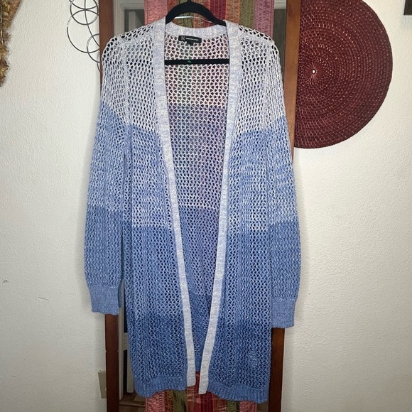 INC International Concepts Blue Ombré Open Knit Sweater Duster size PXL - Picture 2 of 7
